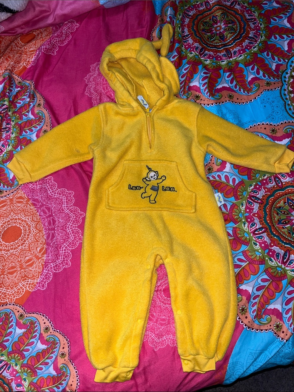 Vintage Teletubbies  fleece one piece 2t Laa Laa romper yellow 1999